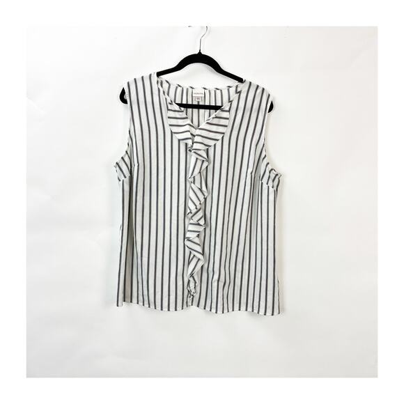2/$30 Merona Plus Sleeveless Ruffle‑Front Blouse 2XL Women Black‑Ivory Striped - Picture 3 of 10